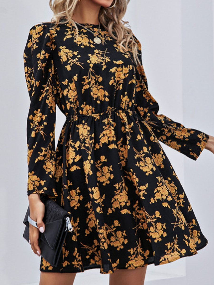 Floral V-neck Waist Dress