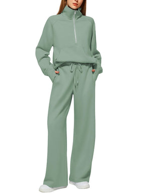 Oversized Half-Zip Sweatshirt And Wide-Leg Sweatpants Casual Set