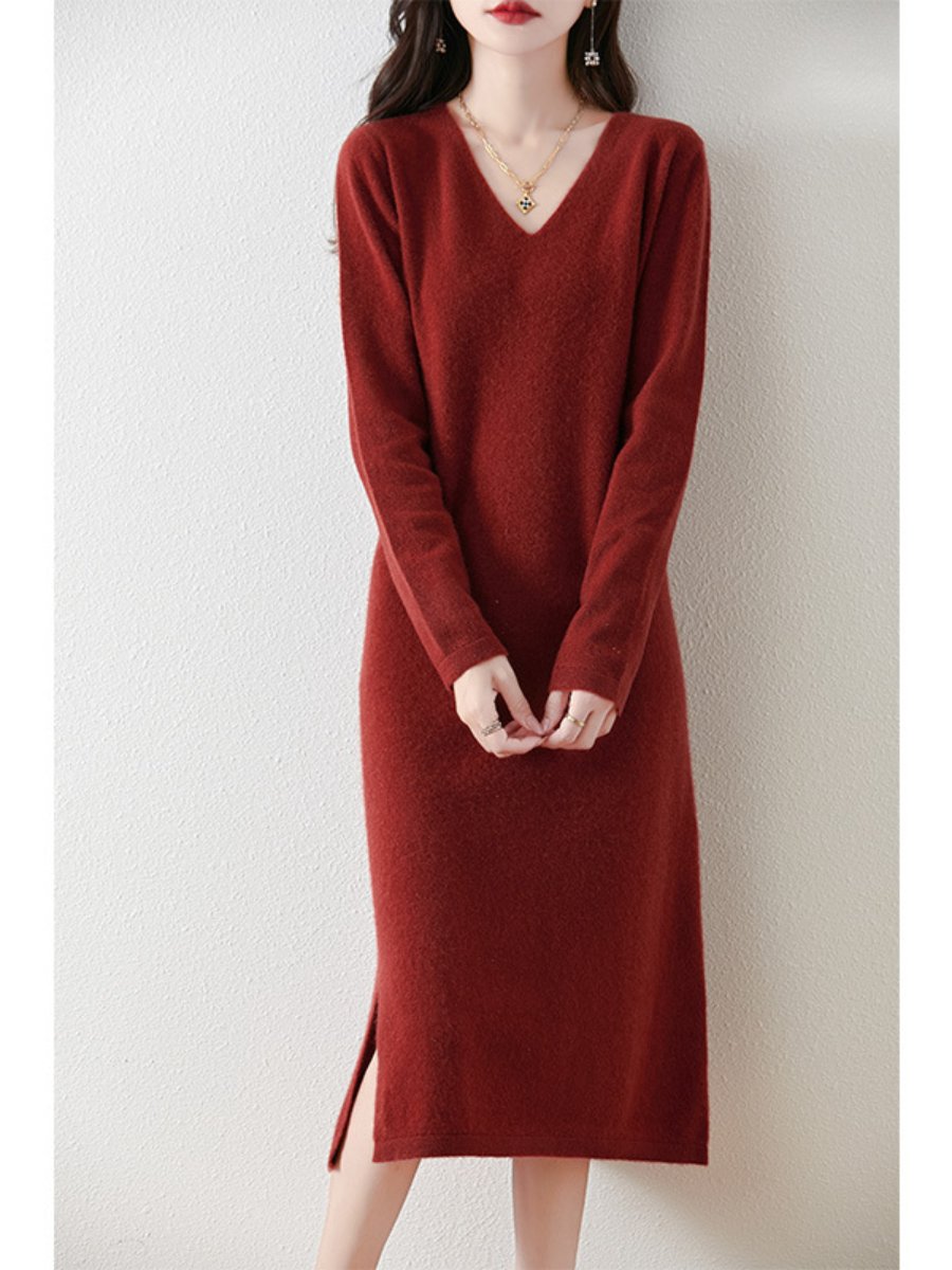 V-neck Knitted Bottoming Dress