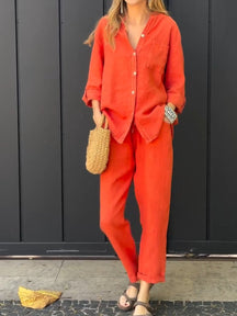 Solid Color Shirt Suit