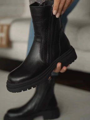 Black Platform Block Heel Zipper Ankle Boots