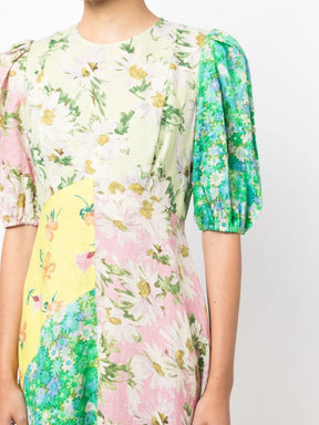 Printed Puff Sleeve Slim Dress