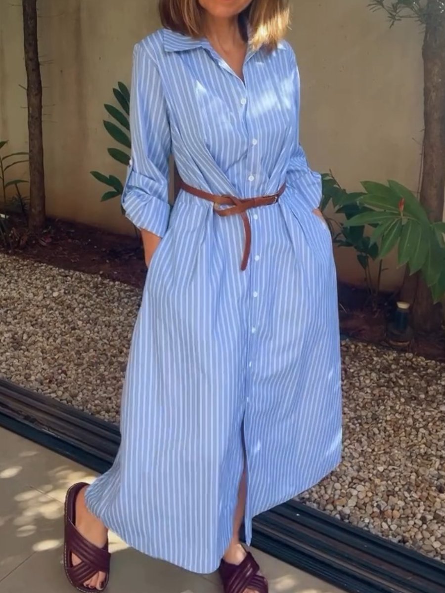 Blue Striped Shirt Dress