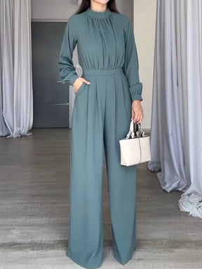 Solid Color Round Neck Jumpsuit