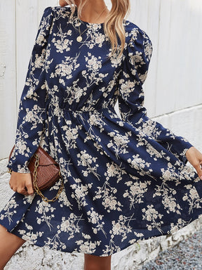 Floral V-neck Waist Dress