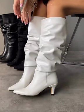 Pointed Toe Pleated High Boots