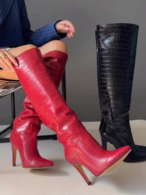 Pointed straight stiletto mid-calf boots