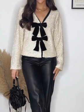 Sequin V-Neck Blouse