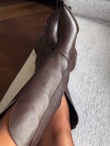 Brown Pointed Toe Thick Heel Boots