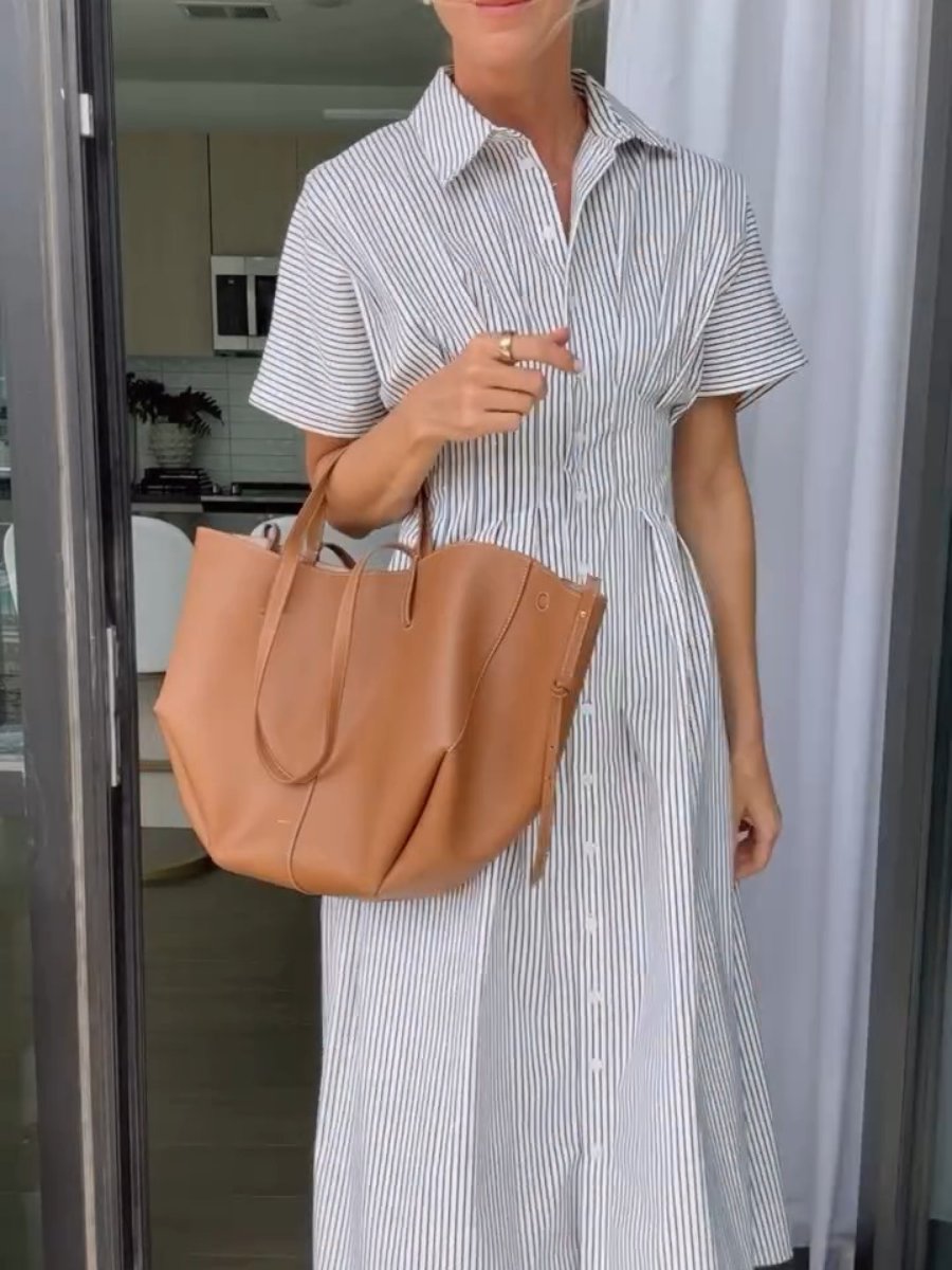 Striped Short Sleeve Shirt Dress