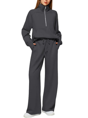 Oversized Half-Zip Sweatshirt And Wide-Leg Sweatpants Casual Set