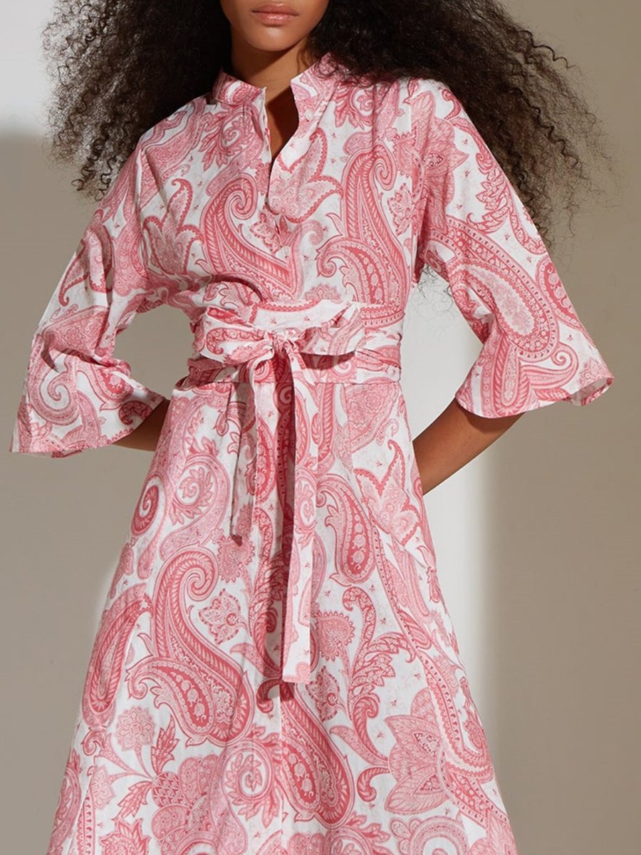 Printed Belt Maxi ShirtDress