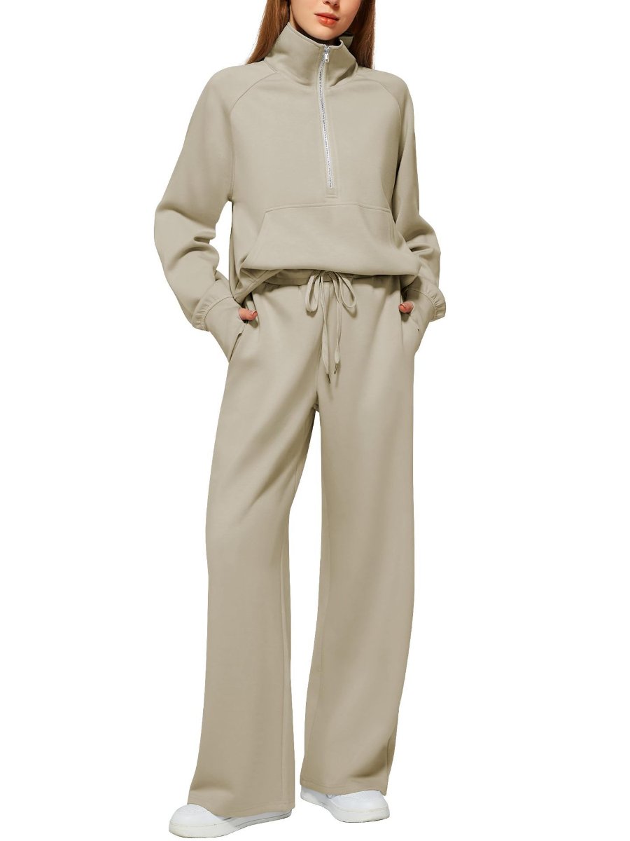 Oversized Half-Zip Sweatshirt And Wide-Leg Sweatpants Casual Set