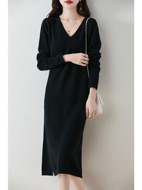 V-neck Knitted Bottoming Dress