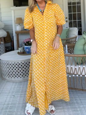 Yellow Printed Button Dress