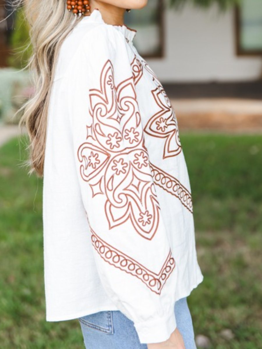 Embroidered Button-down Top