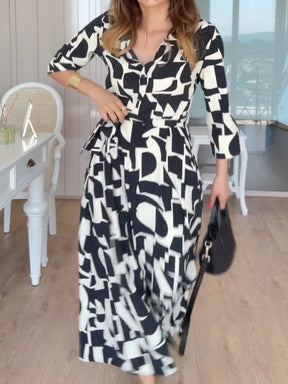 Patterned Long Sleeve Women's Shirt Dress