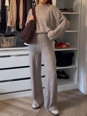 Pullover Sweater Wide Leg Pants Two Piece Suit