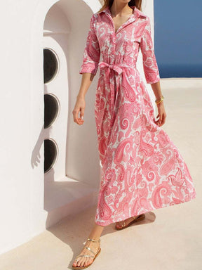 Printed Belt Maxi ShirtDress