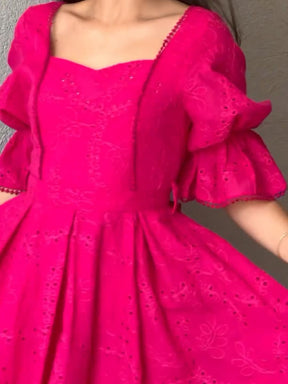 Rose Red Puff Sleeve Dress