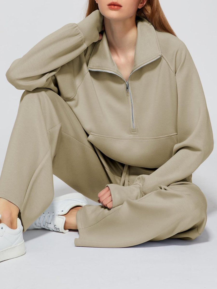 Oversized Half-Zip Sweatshirt And Wide-Leg Sweatpants Casual Set