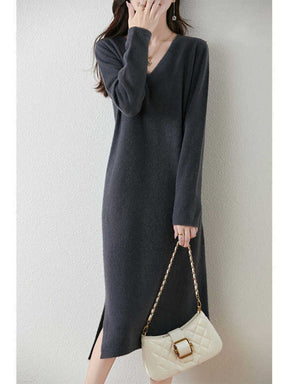 V-neck Knitted Bottoming Dress