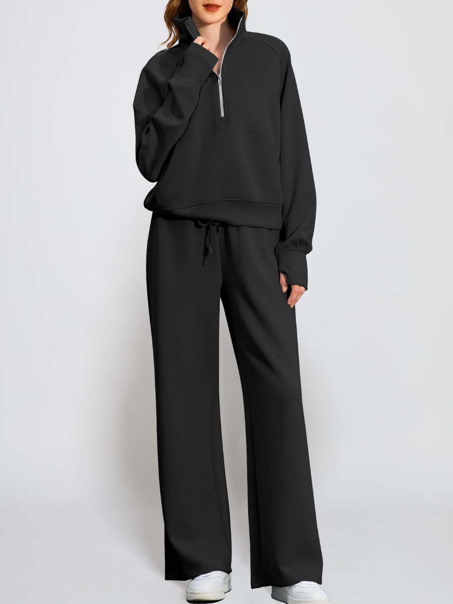 Oversized Half-Zip Sweatshirt And Wide-Leg Sweatpants Casual Set