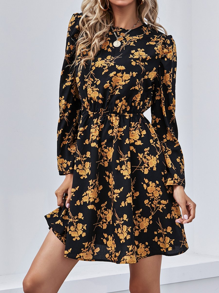 Floral V-neck Waist Dress