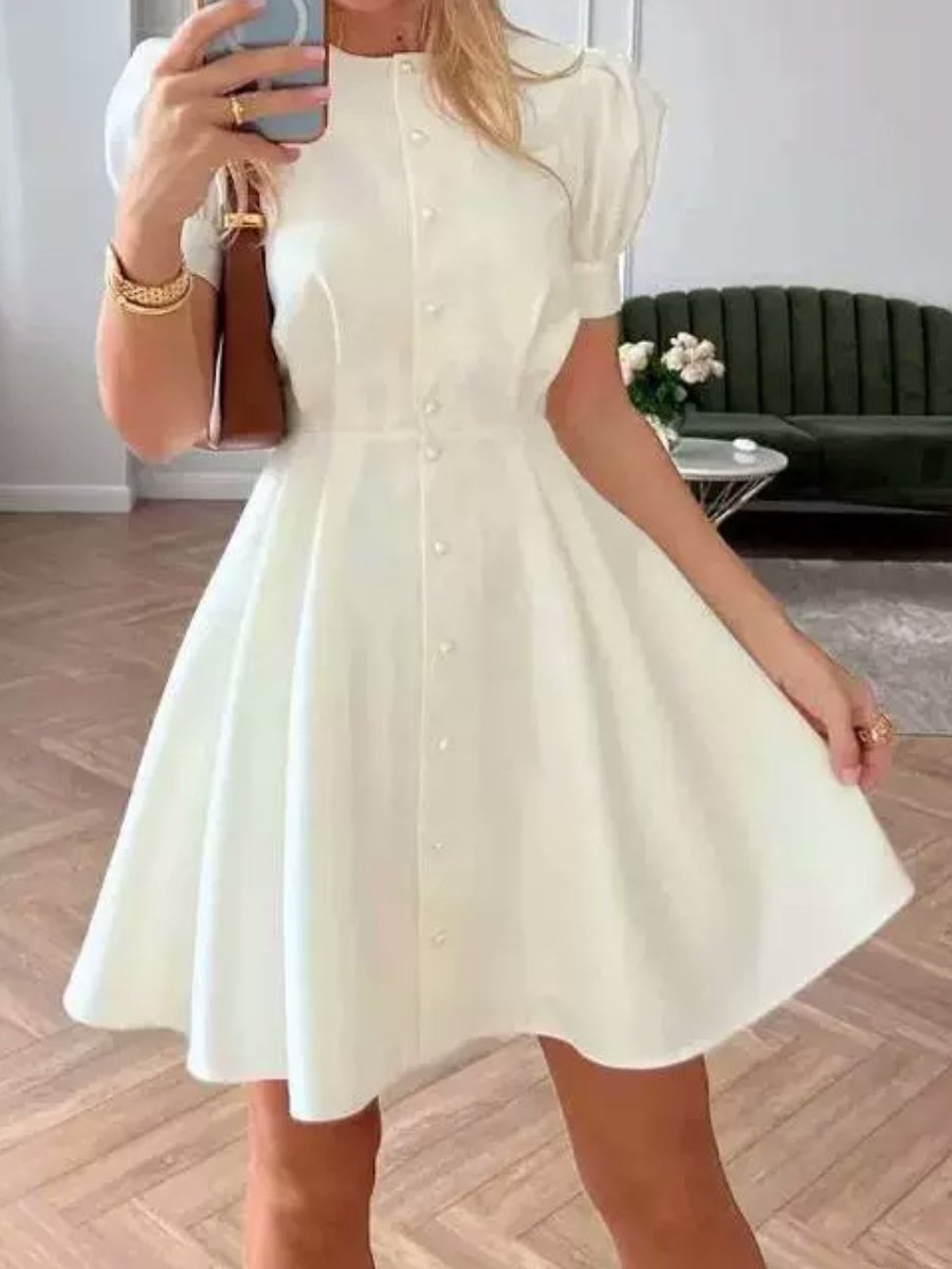 A-line mid-length dress with pearl buttons