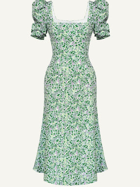 Green Square Neck Midi Dress