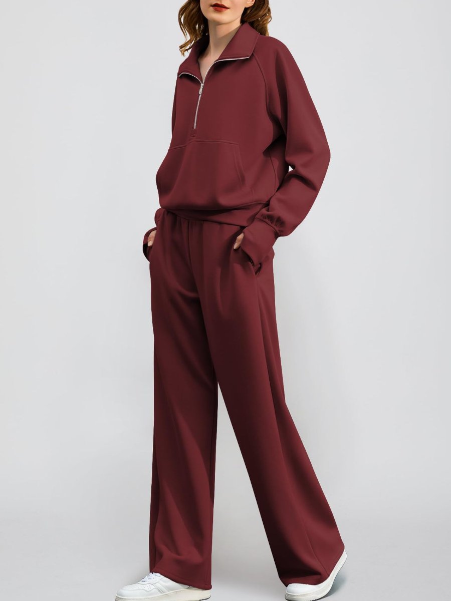 Oversized Half-Zip Sweatshirt And Wide-Leg Sweatpants Casual Set