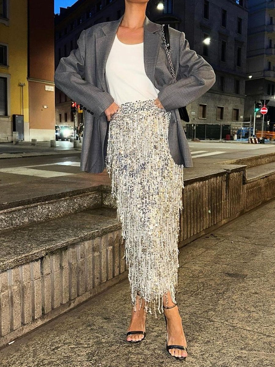 Holiday Fringed Sequin Skirt