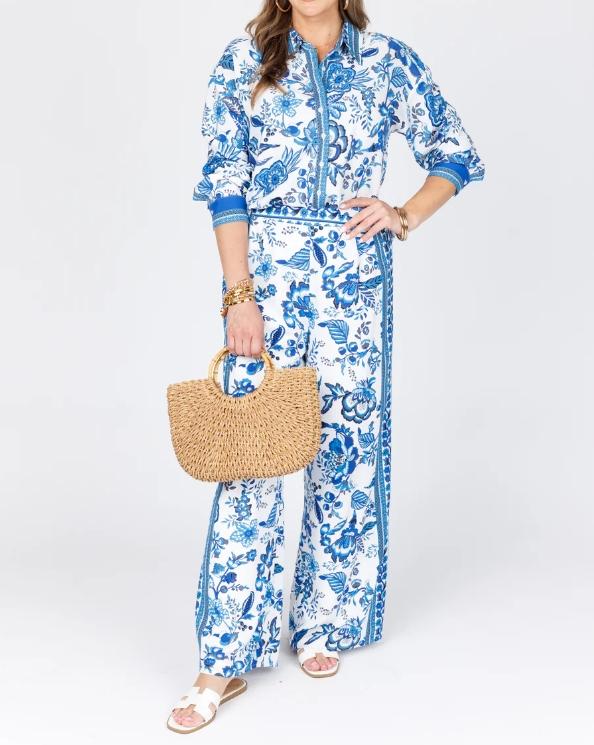 Blue Printed Summer Casual 2pc Set