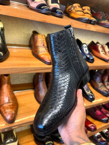 A Cuban Heel Chelsea Boot In Black Snake Pattern Shoes