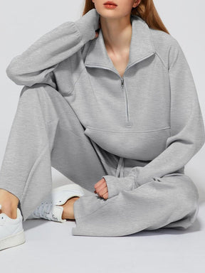 Oversized Half-Zip Sweatshirt And Wide-Leg Sweatpants Casual Set