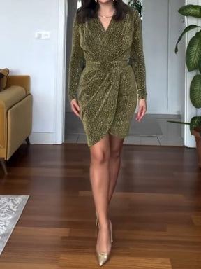 V-neck Sexy Long Sleeve Midi Dress