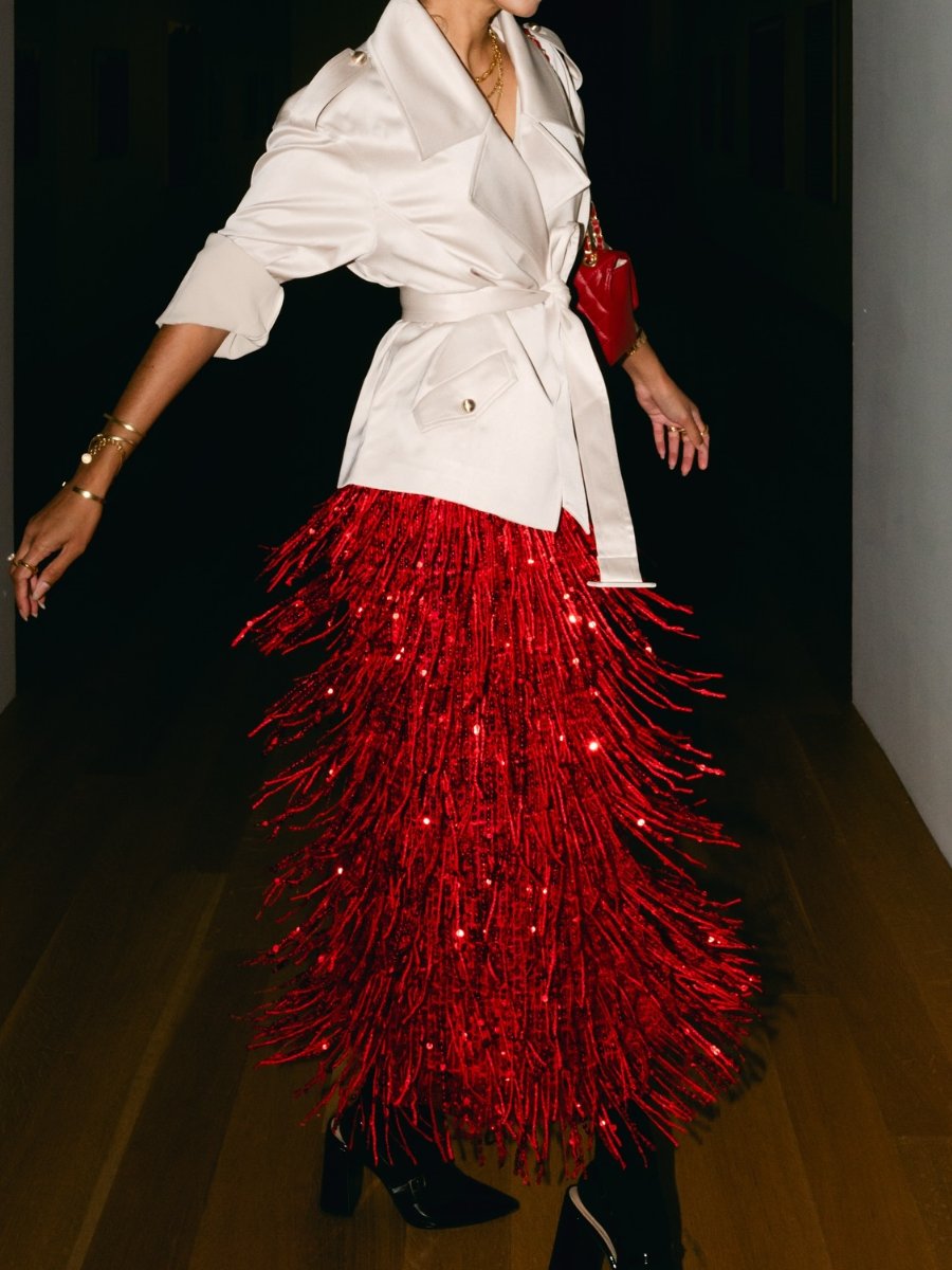 Holiday Fringed Sequin Skirt