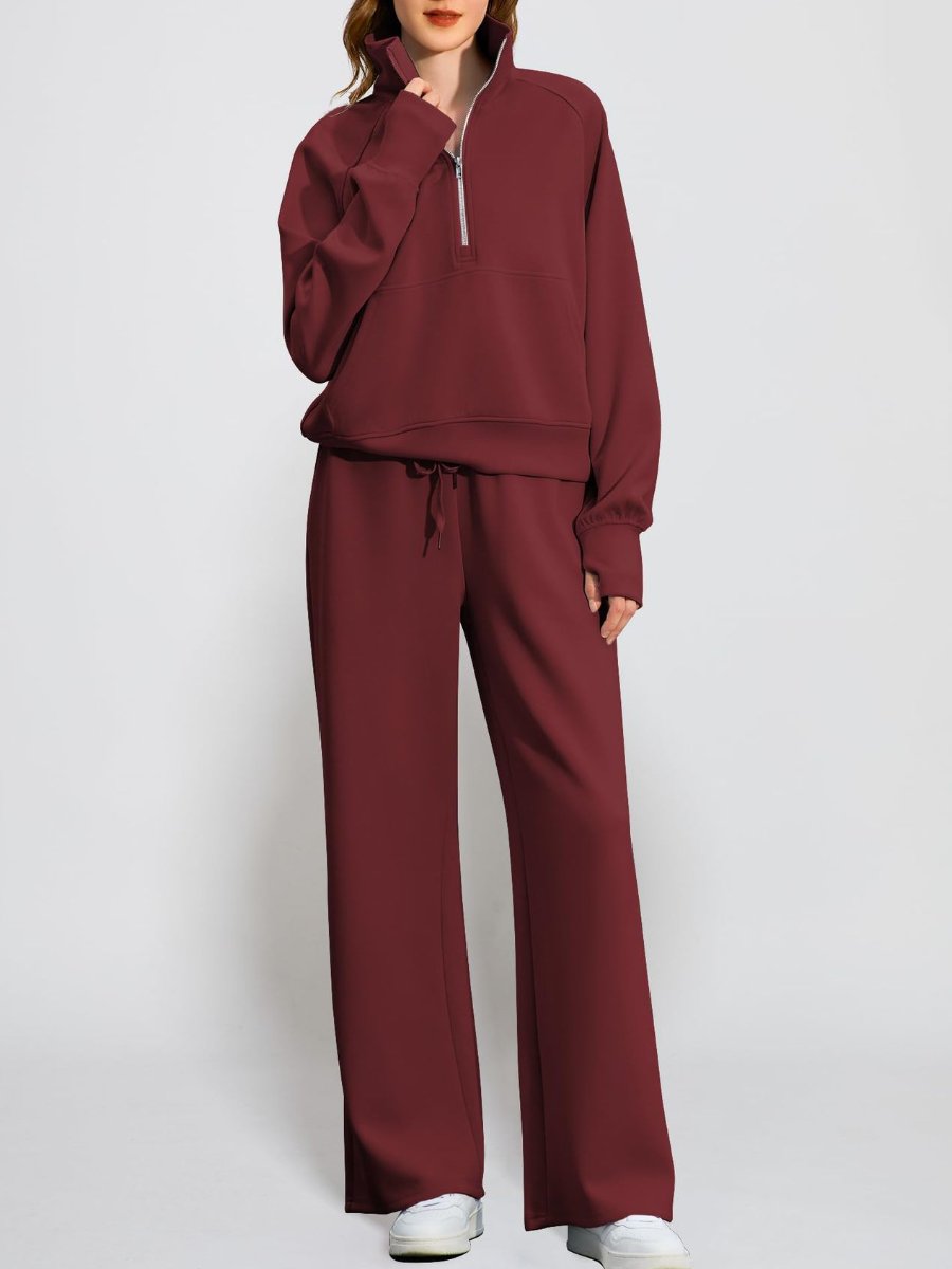 Oversized Half-Zip Sweatshirt And Wide-Leg Sweatpants Casual Set