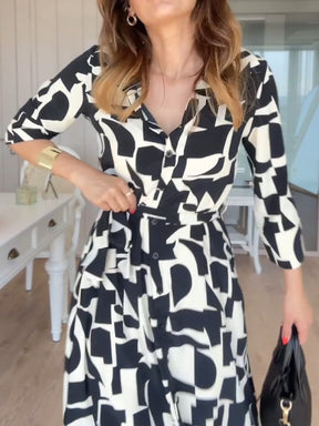 Patterned Long Sleeve Women's Shirt Dress