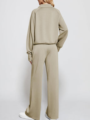 Oversized Half-Zip Sweatshirt And Wide-Leg Sweatpants Casual Set