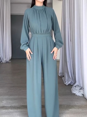 Solid Color Round Neck Jumpsuit