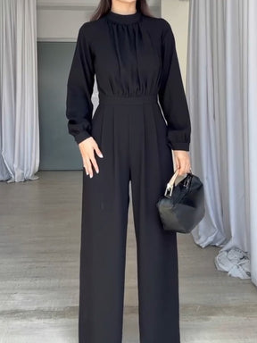 Solid Color Round Neck Jumpsuit