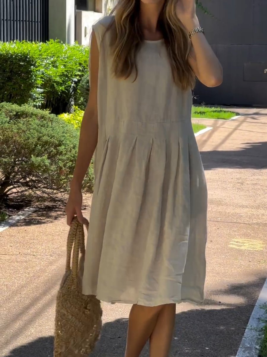 Summer Cotton And Linen Round Neck Dress