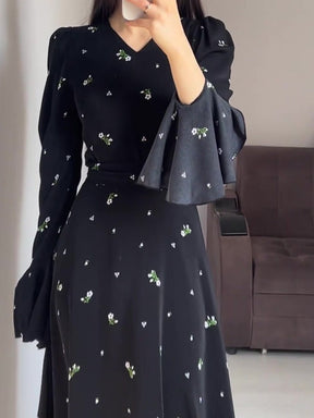 Ruffle Sleeve Waisted Floral Dress