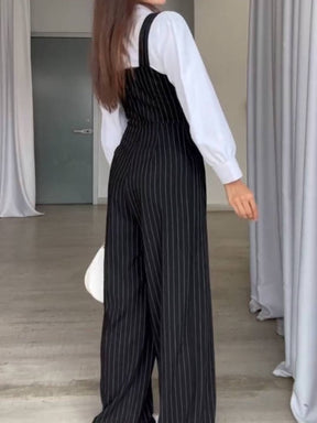 Sleeveless Striped Zipper Overalls Casual Jumpsuit