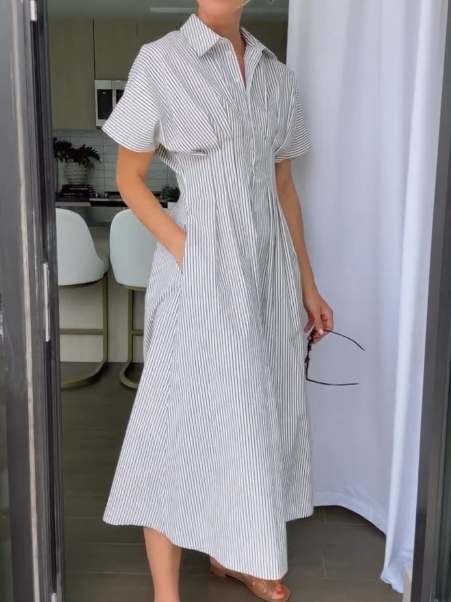 Striped Short Sleeve Shirt Dress