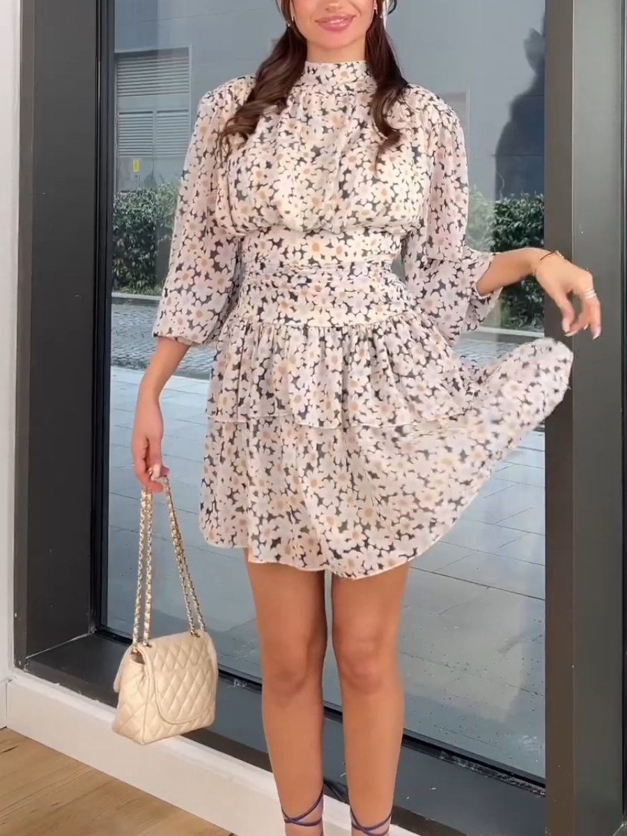 High Waist Floral Mini Dress