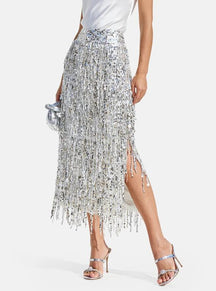 Holiday Fringed Sequin Skirt