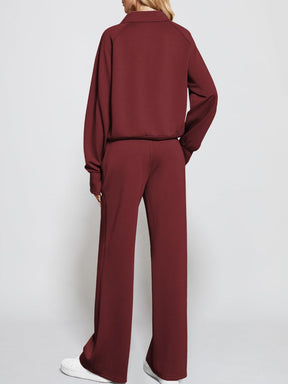 Oversized Half-Zip Sweatshirt And Wide-Leg Sweatpants Casual Set