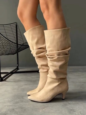 Pointed Toe Pleated High Boots